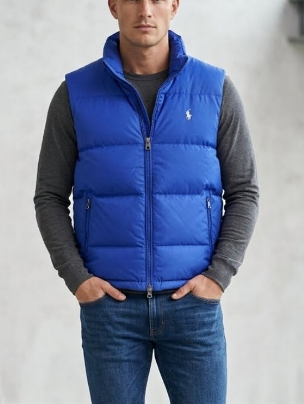 Ralph Lauren Sport Royal Blue Down Puffer Vest Gorpcore Utilitarian Classic